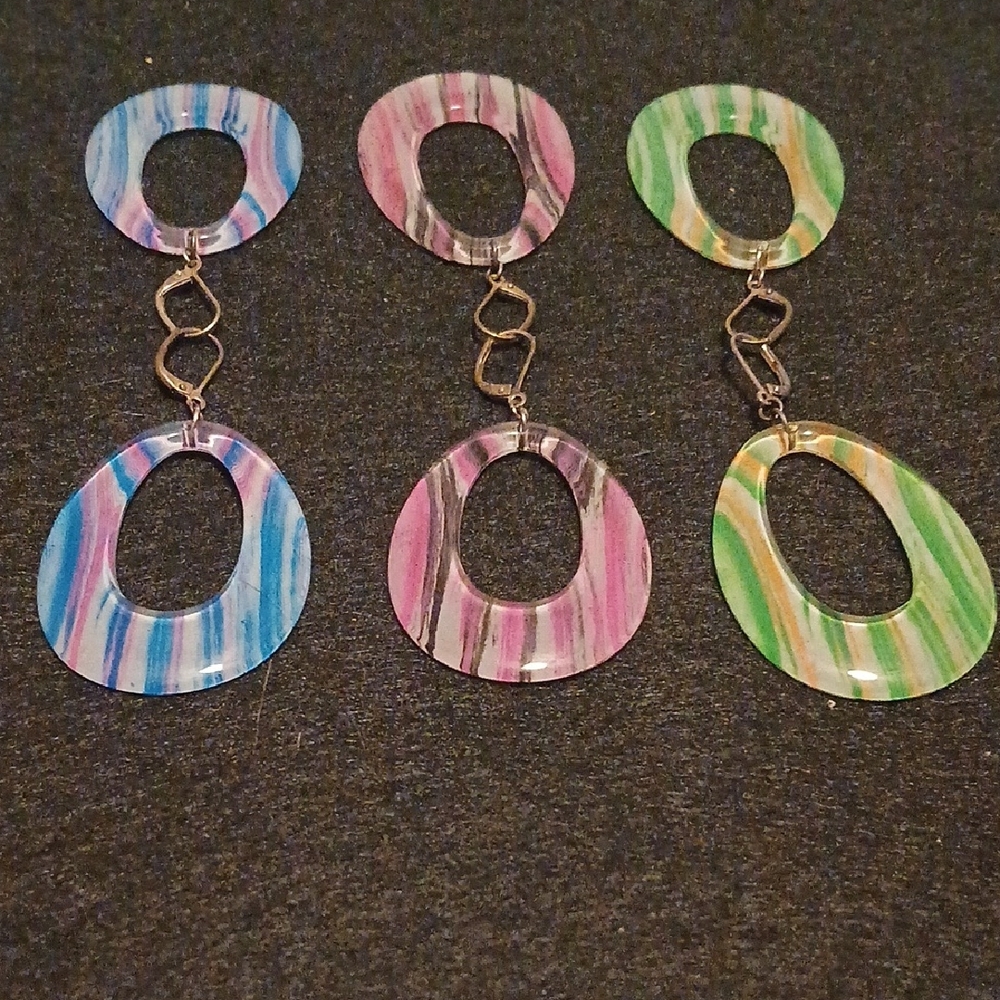 Striped Dangle Silver Earrings Set of 3